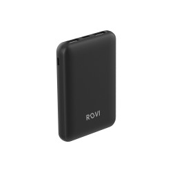 POWER BANK 5.000MAH BLACK POWER PLUS ROVI, CARICABATTERIE PORTATILE 2 PORTE USB-A 1 USB-C