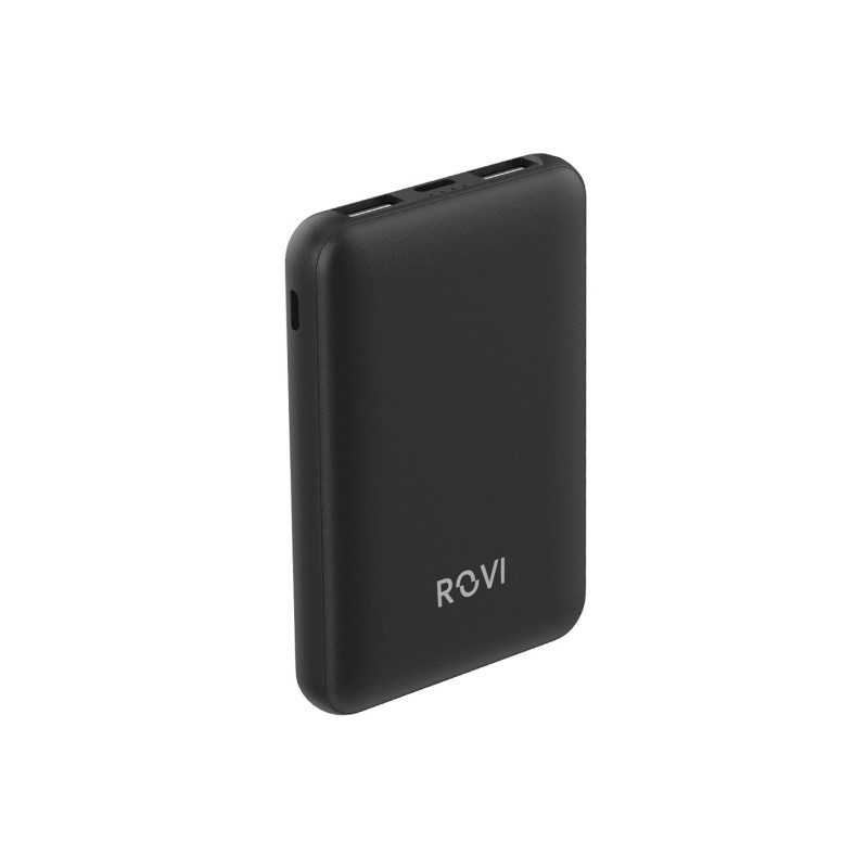 POWER BANK 5.000MAH BLACK POWER PLUS ROVI, CARICABATTERIE PORTATILE 2 PORTE USB-A 1 USB-C