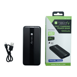 POWER BANK DA 10000 MAH TECHLY USB-C OUTPUT 20W, CARICATORE PORTATILE DA VIAGGIO