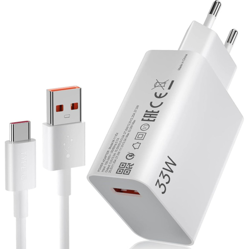 CARIBATTERIA DA 33W XIAOMI VELOCE BHR9956EU USB-A + CAVO TYPE-C WHITE, PER SMARTPHONE E TABLET