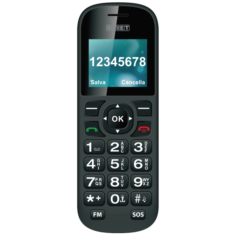 SAIET COMODO BLACK, TELEFONO PER ANZIANI, TASTI GRANDI, BASETTA RICARICA
