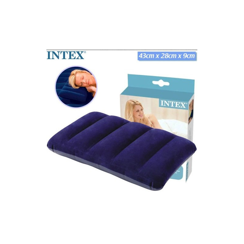 CUSCINO CAMPEGGIO-MARE GONFIABILE FLOCCATO, BLU, INTEX cm 43X28X9